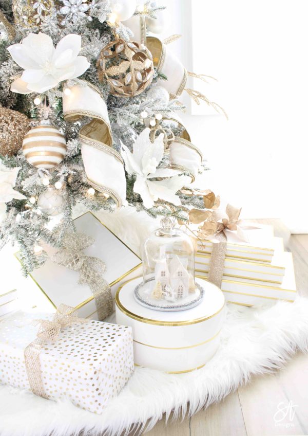 Glam White Gold Living Room Christmas Tree Mantel Summer Adams