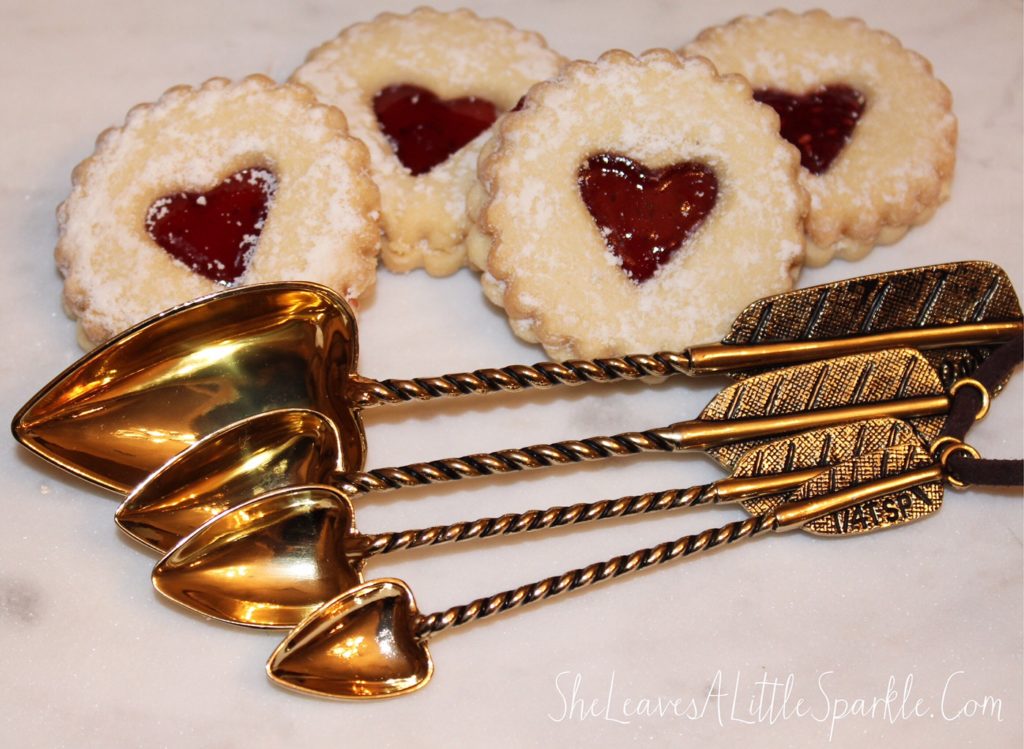 Heart shaped raspberry preserves Italian sandwich cookies