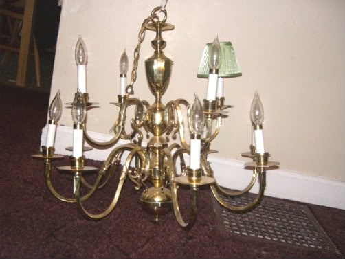 brassy old vintage 80's chandelier before picture chandelier makeover