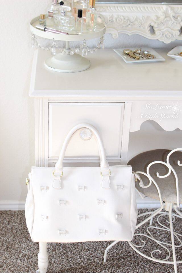 adding glam boudoir blog hop bedroom home decor she leaves a little sparkle betsey johnson white bow purse handbag