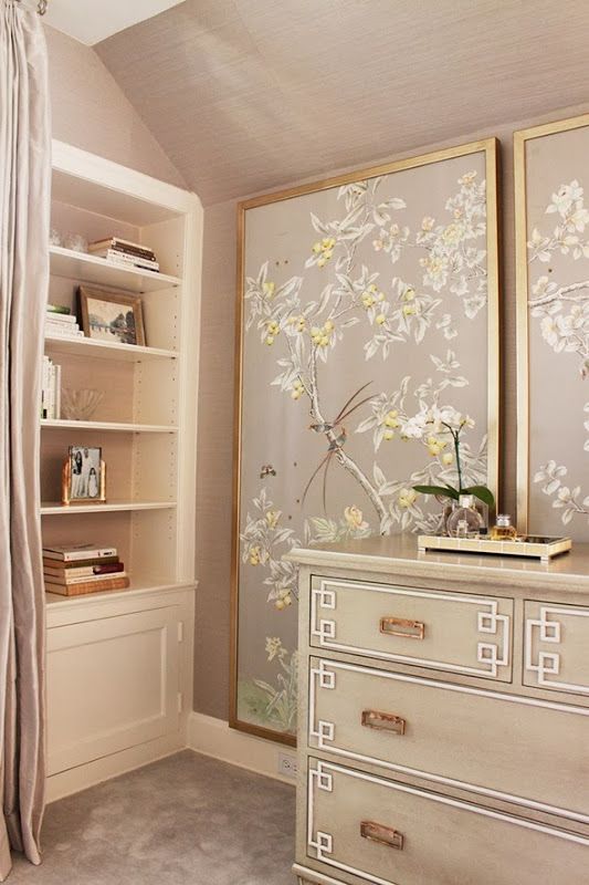 framed wallpaper panels blush gold floral wallpaper office makeover