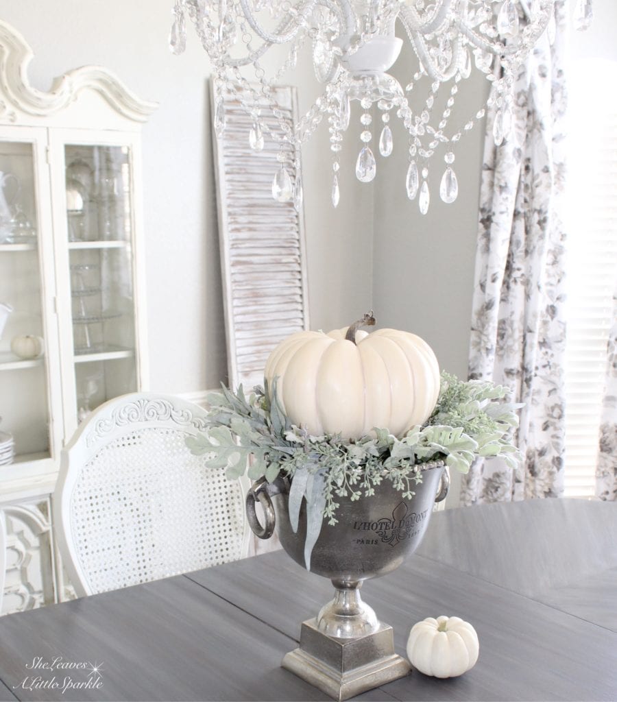 harvest haven fall tour 2016 home decor fall blog hop white pumpkin on lambs ear vintage champagne ice bucket fall thanksgiving centerpiece tablescape