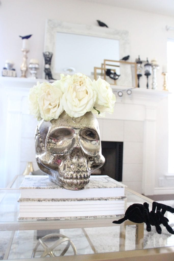 spooky chic halloween mantel black white gold halloween glam elegant