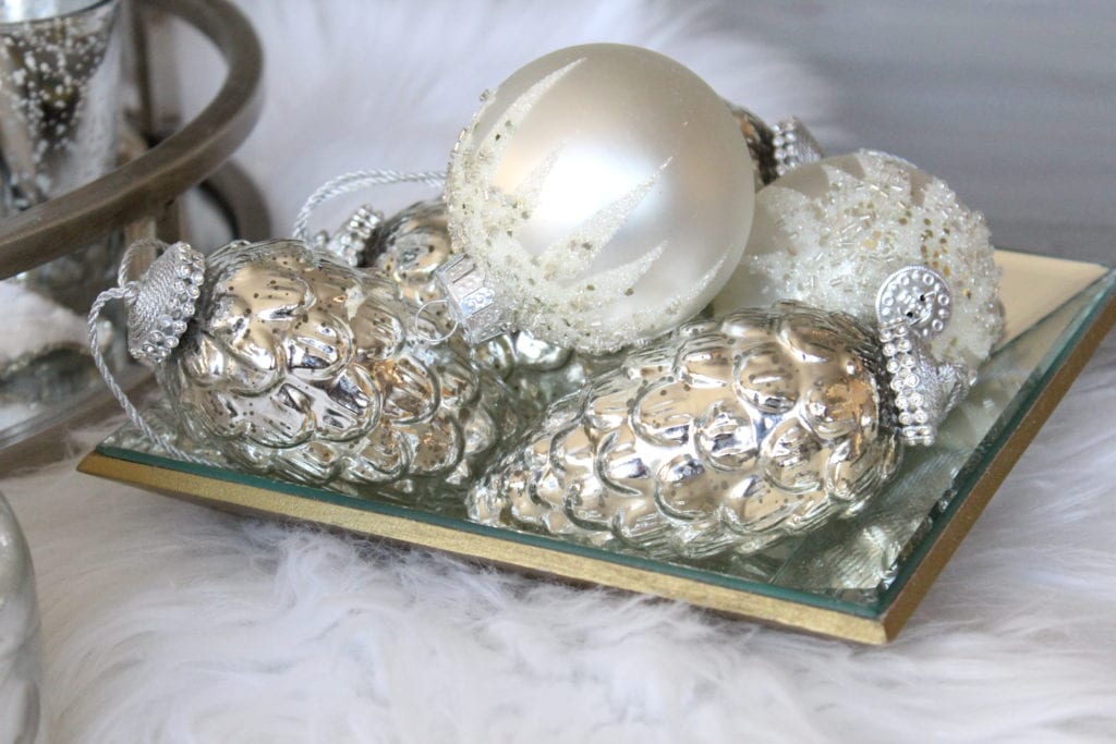  Styling a Christmas coffee table mercury glass pinecone rhinestone ornaments 