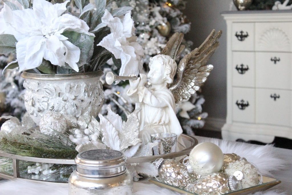 Styling a coffee Christmas table Restoration Hardware baluster table white f tiling a coffee Christmas table Restoration Hardware baluster table white fur Angel glam sparkly