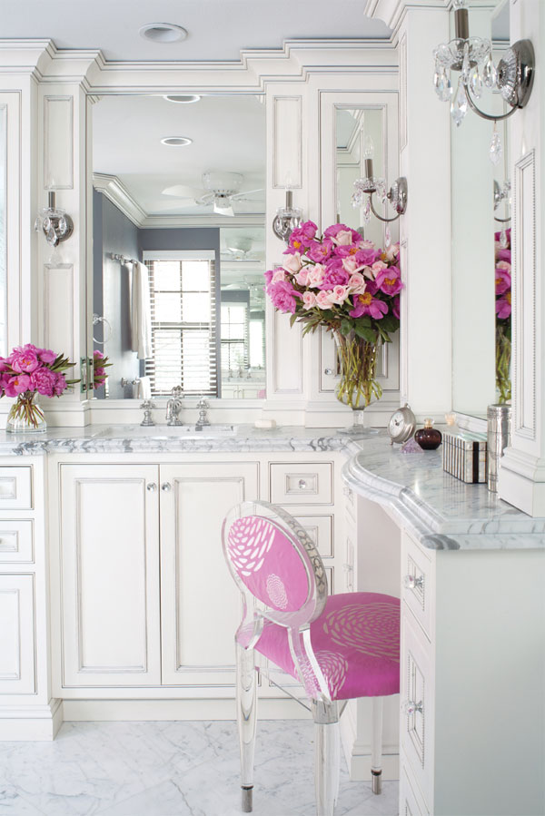 prettiest vanities white carerra marble pink vanity chair