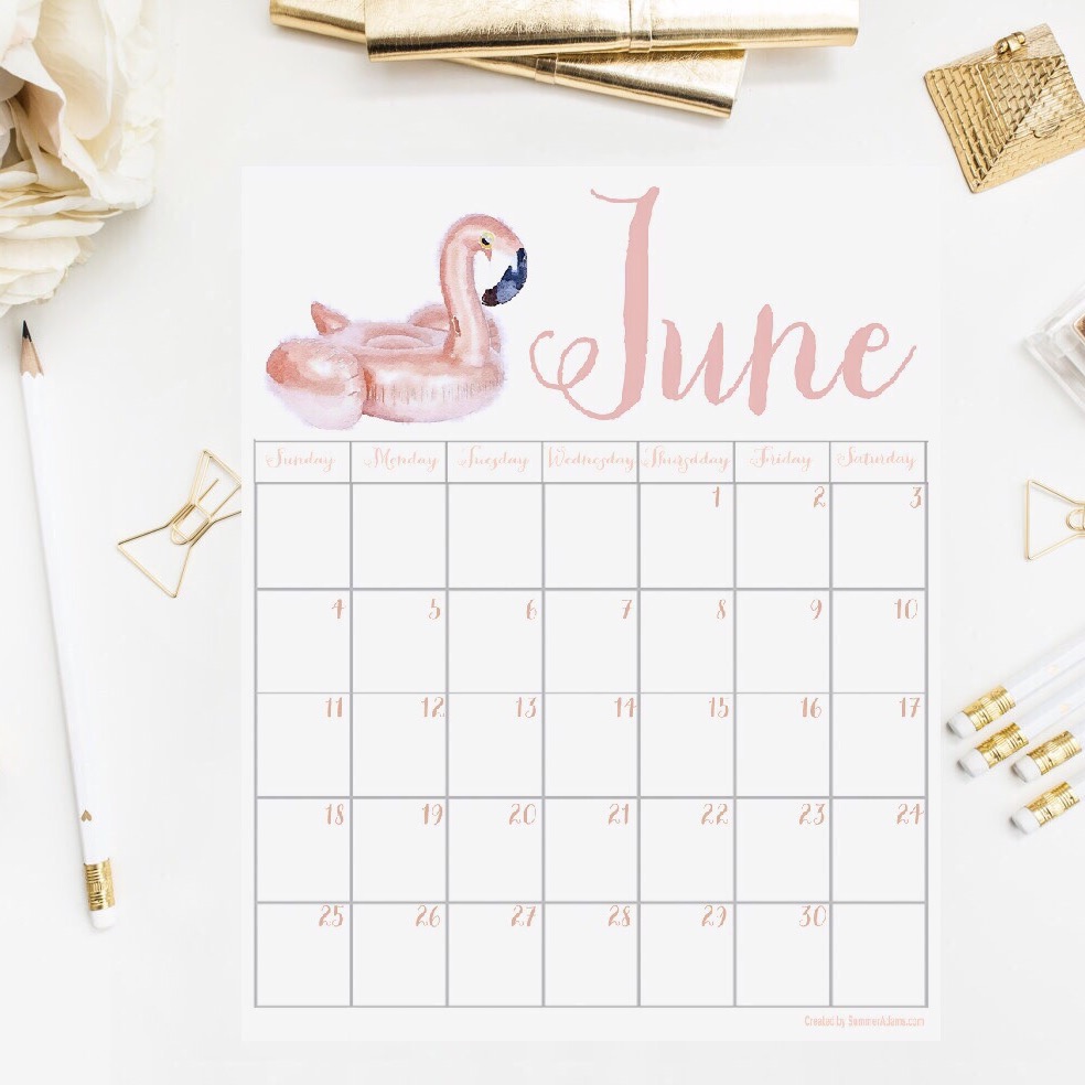 June 2017 Printable Calendar, Digital Graphic \u0026 Tech Wallpaper - Summer  Adams, image size:984x984