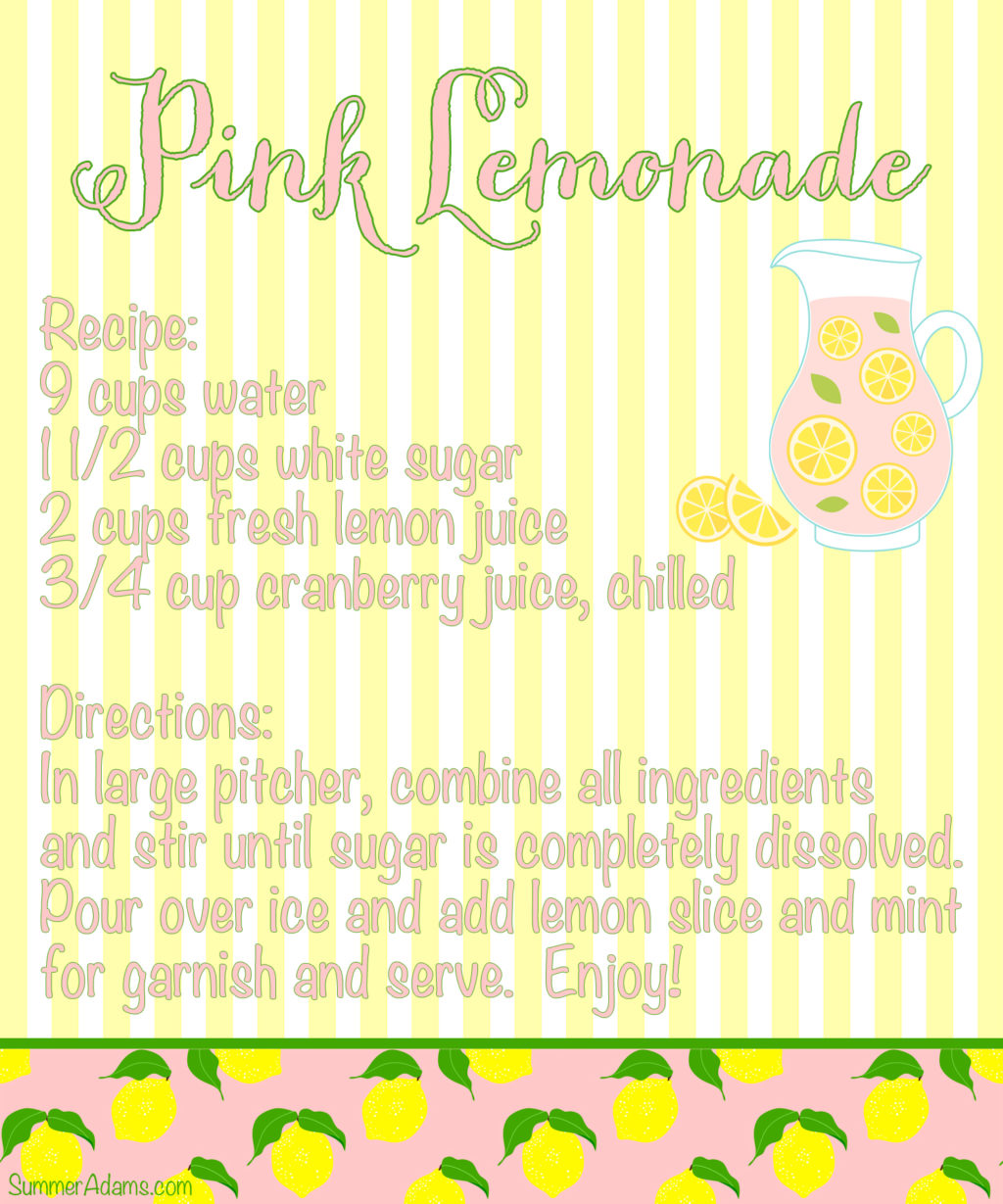 Homemade Pink Lemonade Recipe + Printable Recipe Card - Summer Adams