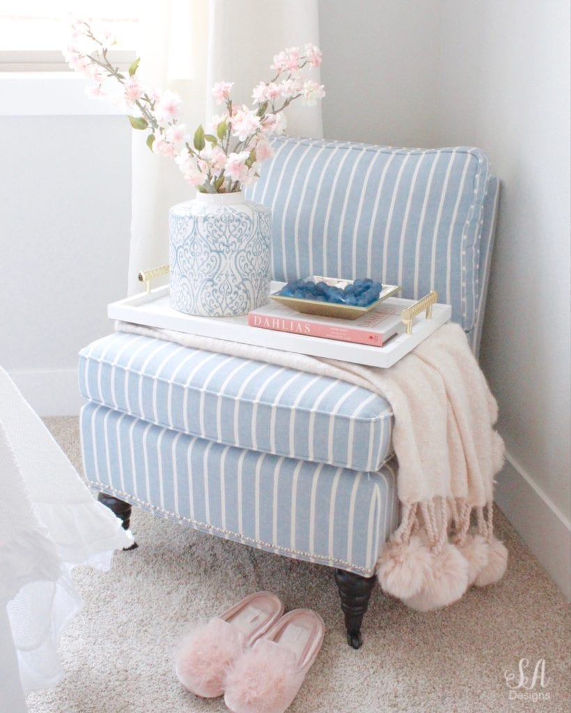 nordstrom at home blush pink pom pom throw blanket, pink pom pom blush slippers, blue a and b home ceramic ginger jar, cherry blossoms, georgianna lane books a parisian moment books