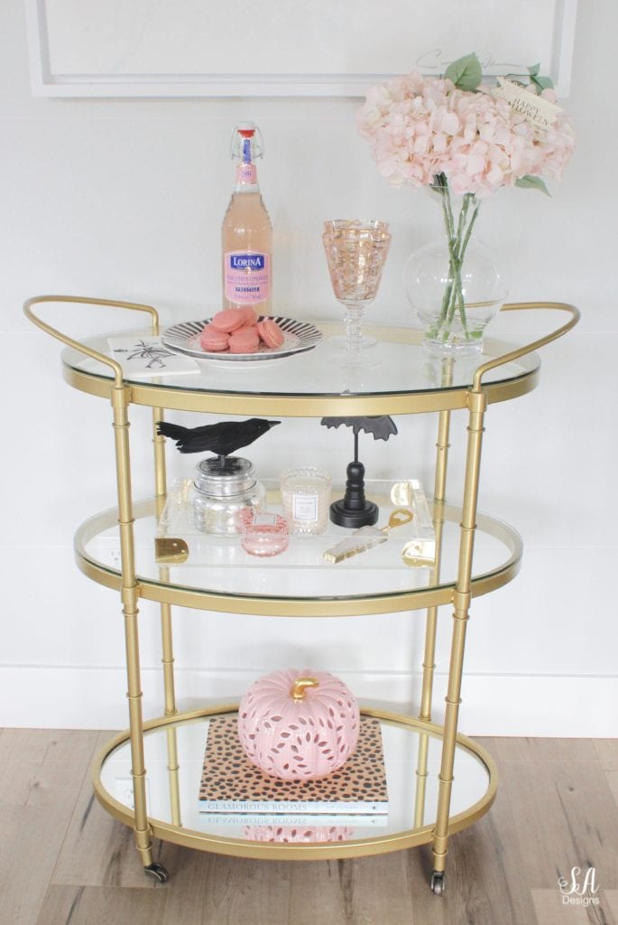 halloween bar cart brass, pink pumpkin