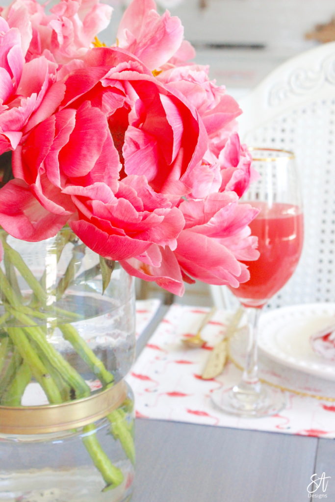 coral sunset peonies flower arrangement