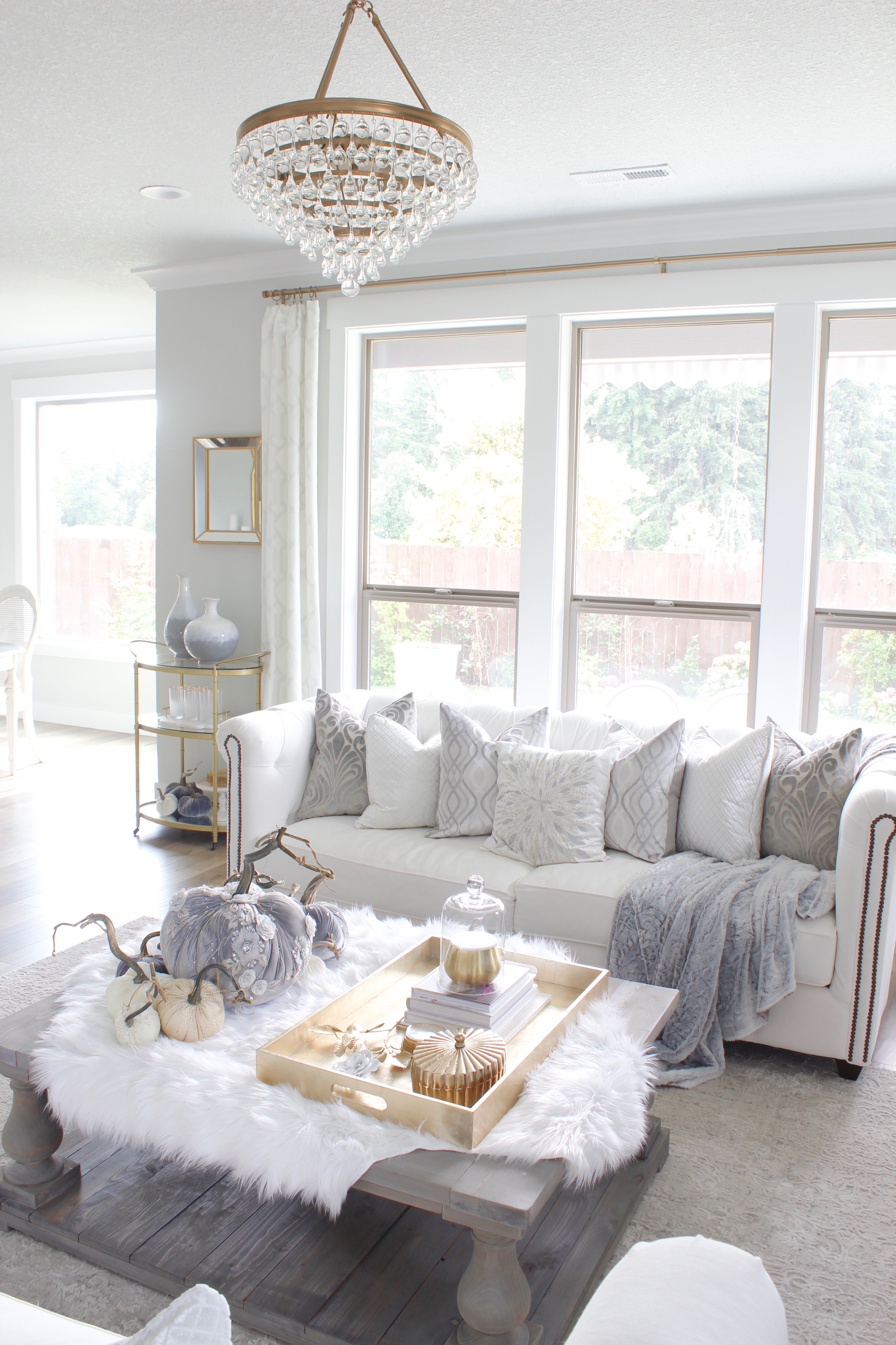 Grey white and gold deals living room