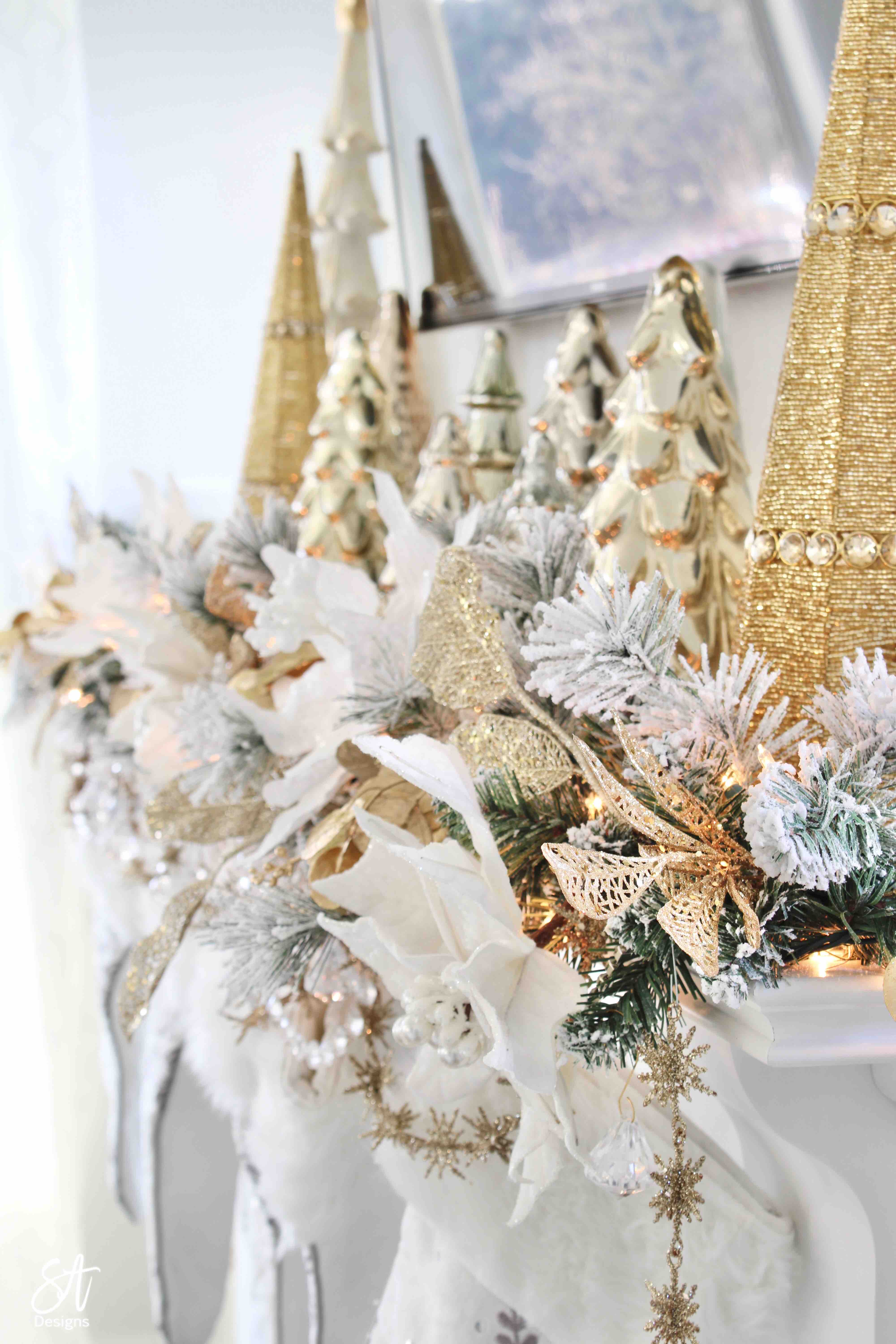Glam White & Gold Living Room Christmas Tree & Mantel5 - Summer Adams