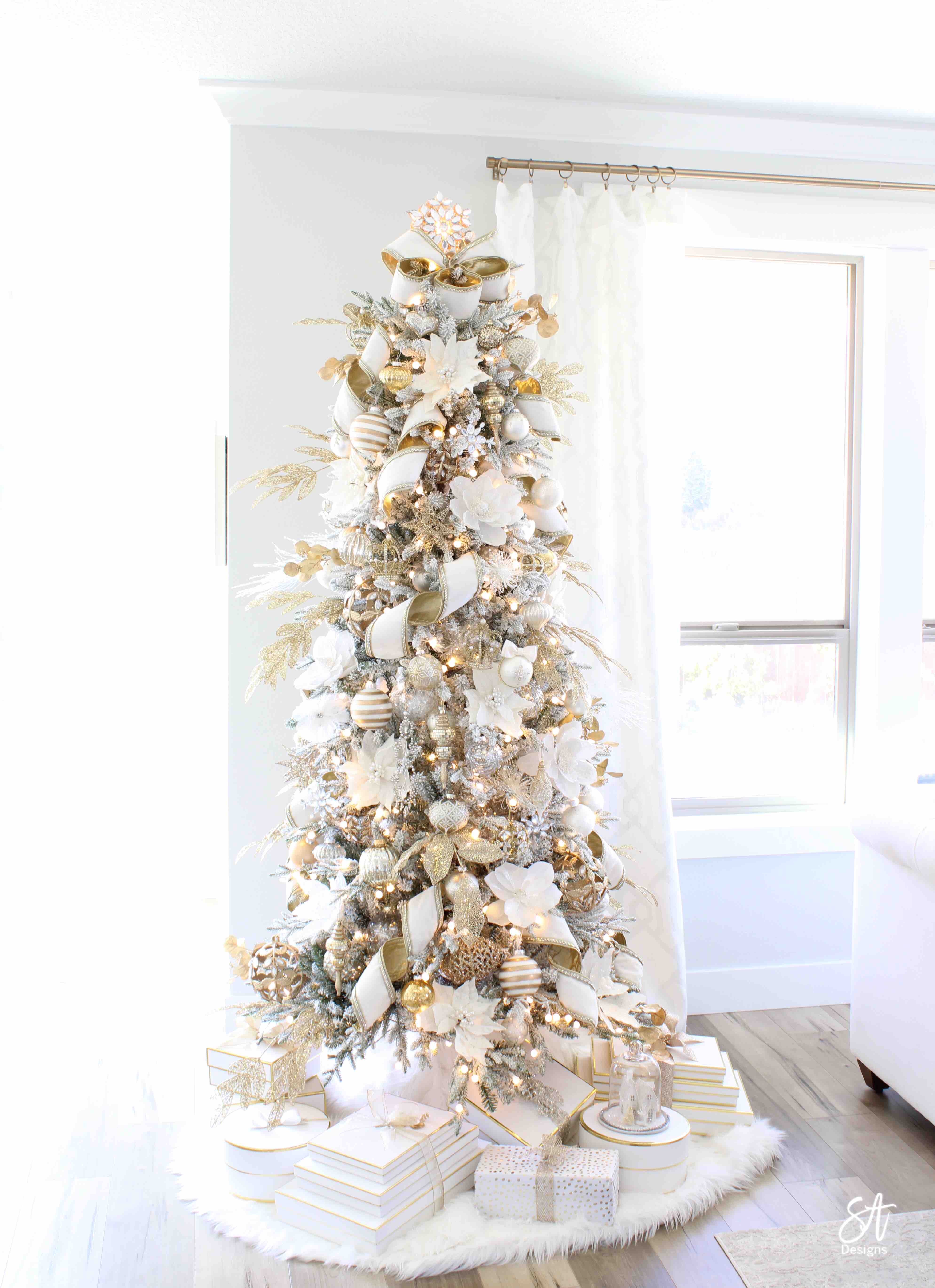 Glam White & Gold Living Room Christmas Tree & Mantel9 - Summer Adams