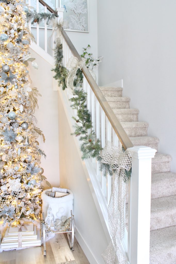 Elegant Spa Blue Entry Christmas Tree & Garlands - Summer Adams