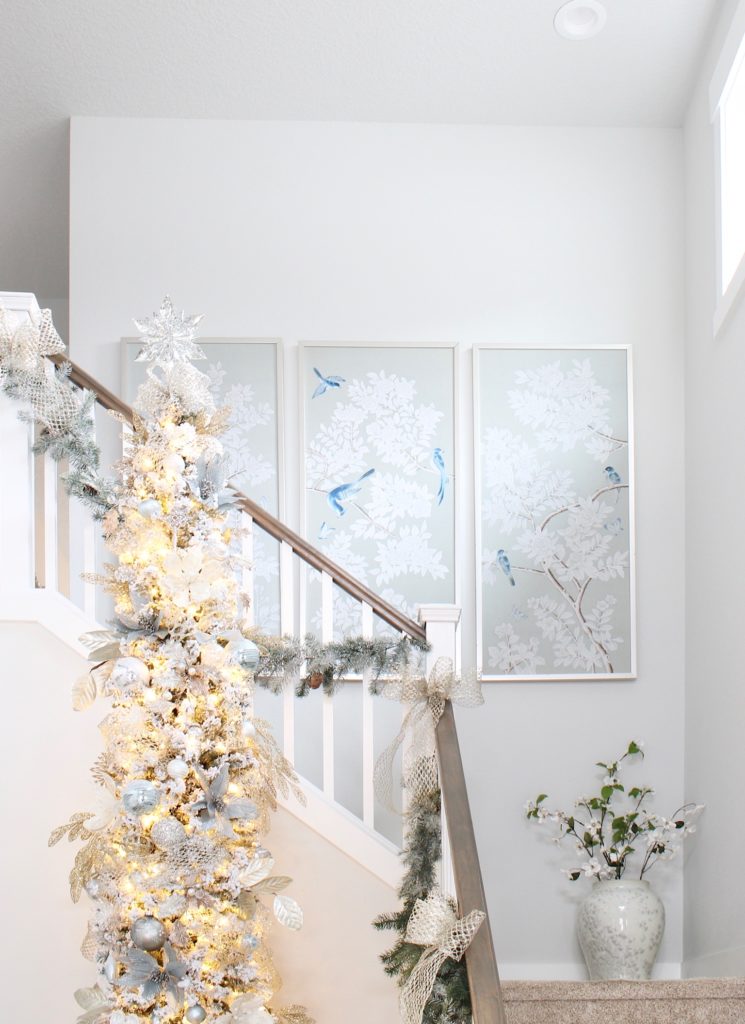 spa blue framed chinoiserie panels, spa blue Christmas ornaments, spa blue Christmas tree decor