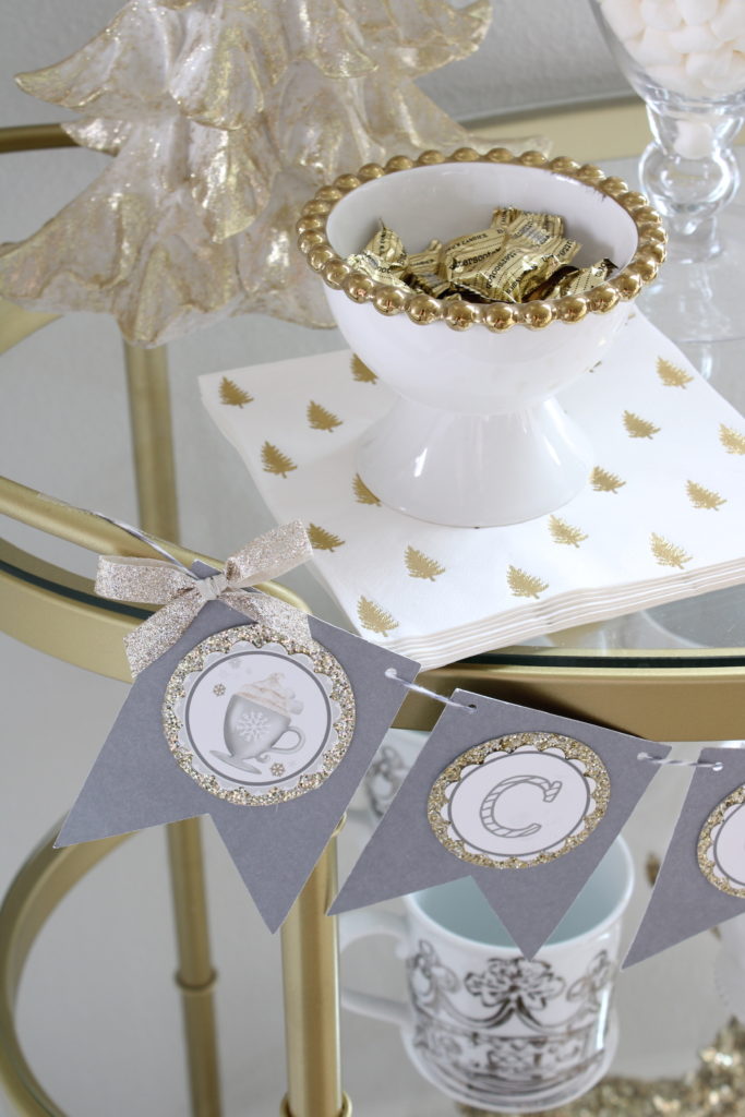 White and gold Christmas hot cocoa bar cart