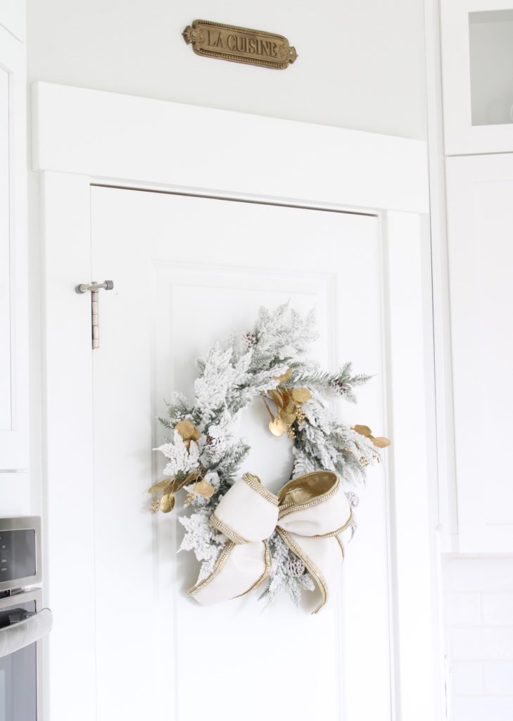 white flocked Christmas wreath, d. Stevens white velvet ribbon wired rhinestone edging Christmas specialty ribbon