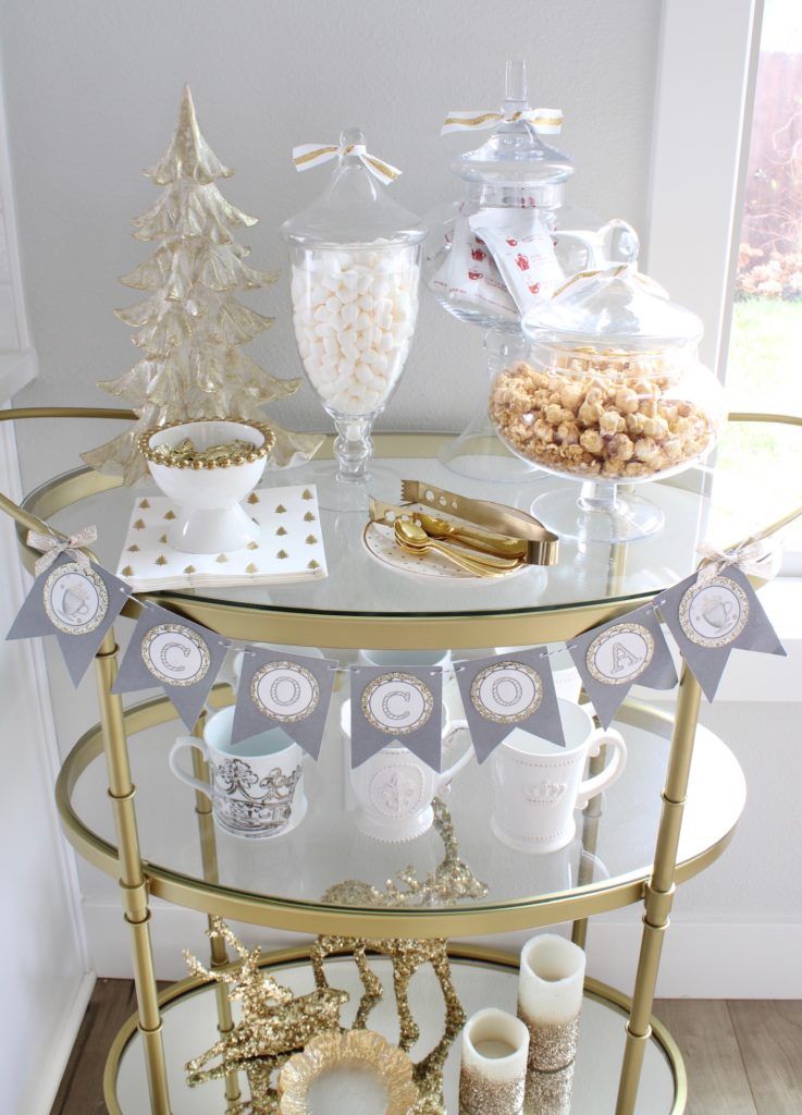 White and gold Christmas hot cocoa bar cart