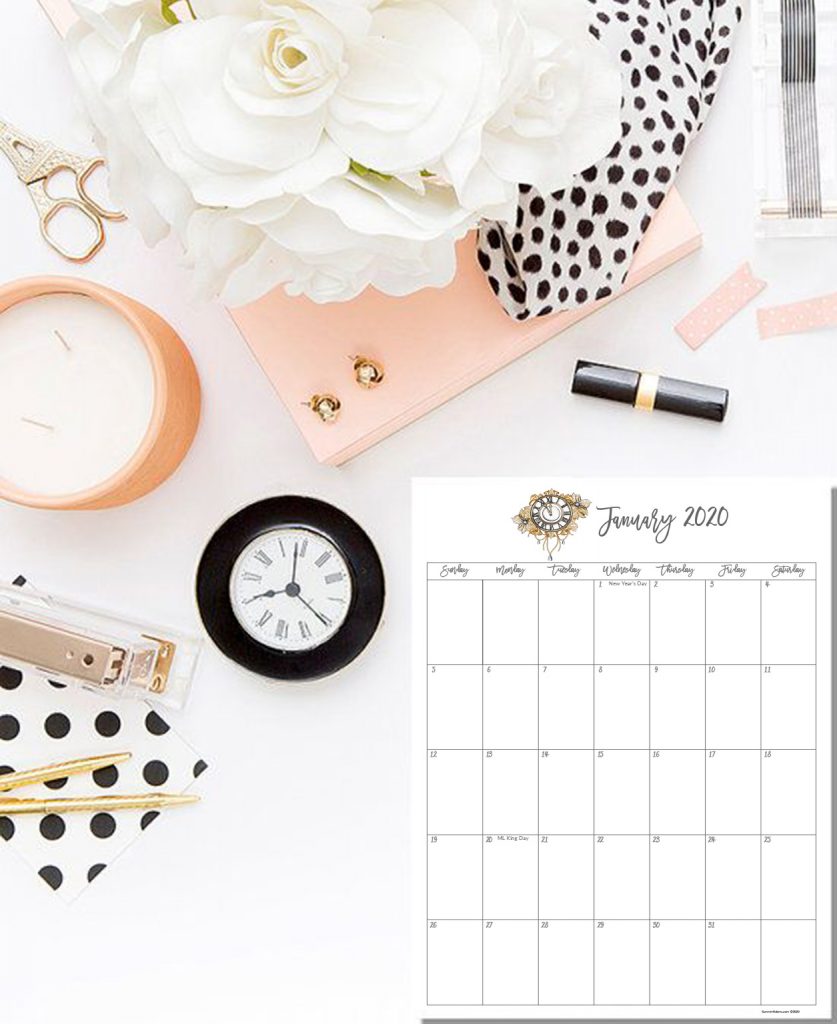 2020 free stylish calendar, fashion calendar 2020, printable calendars, pink calendars, girly calendars, glam calendars, chic calendars, elegant calendars