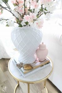 Voluspa candles, Voluspa 123 oz rose candle, valentines diy fresh flowers arrangement at home, classy Valentine's Day decor, elegant Valentine's decor, soft romantic pink Valentine's Day decor, glam Valentine's decorations, classy elegant glam Valentine's pennant banner garland, Valentine's flower arrangements, pink ginger jars, Valentine's candy bar buffet, Valentine's cocoa hot chocolate bar, Valentine's bar cart, Valentine's living room decor, Valentine's entry way decor, classy glam elegant Valentine's Day decorating ideas, white kitchen decorated for Valentine's Day, elegant Valentine's tablescapes, gold mirrored tray, gold sequin heart banner, mercury glass votives pottery barn, ruffle cake stand, voluspa macaron candles, milk glass pedestal bowls