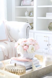 Caitlin Wilson pillows, crystorama chandelier, calypso chandelier, blue and white striped slipper chair, white tufted sofa, spring decorating tips, how to decorate your home for spring, blogger spring home tour, spring home goals, hgtv spring home design inspiration, gorgeous spring decorating, glam spring decor, elegant spring decor, pink and blue spring decorating tips ideas