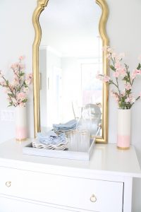 white and blue dining room spring decor and serve ware