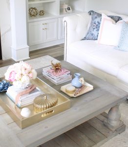 Caitlin Wilson pillows, crystorama chandelier, calypso chandelier, blue and white striped slipper chair, white tufted sofa, spring decorating tips, how to decorate your home for spring, blogger spring home tour, spring home goals, hgtv spring home design inspiration, gorgeous spring decorating, glam spring decor, elegant spring decor, pink and blue spring decorating tips ideas