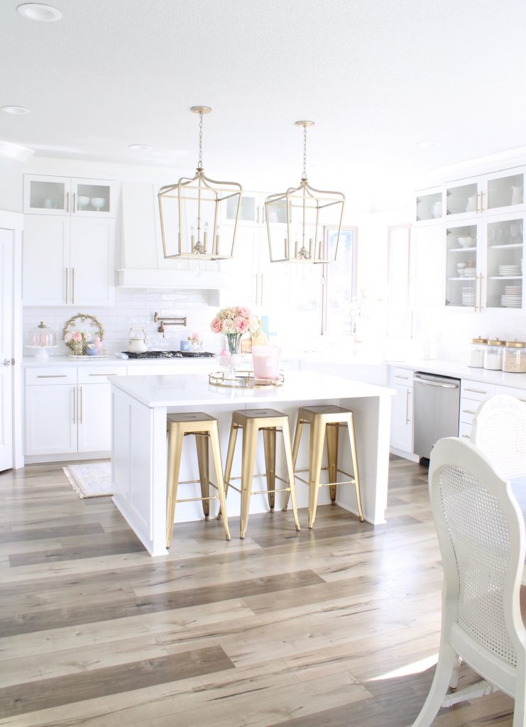 pink and blue elegant spring kitchen