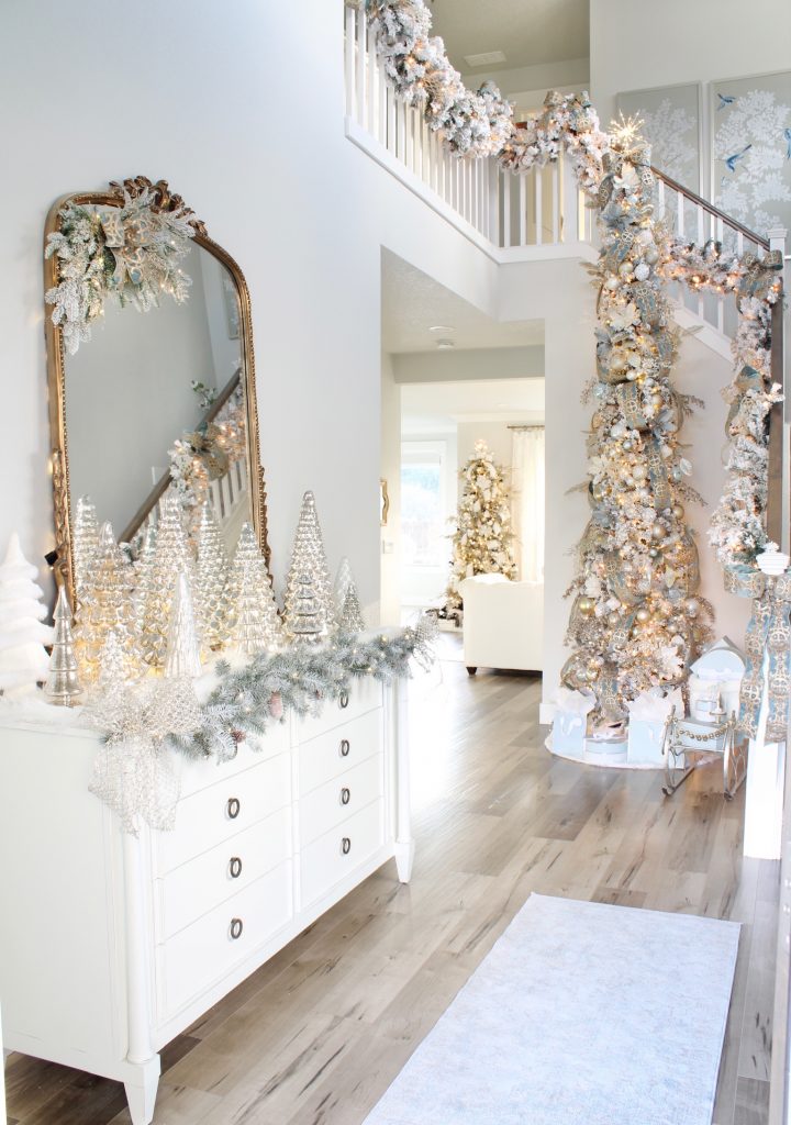 Elegant Spa Blue Entry Christmas Tree & Garlands - Summer Adams