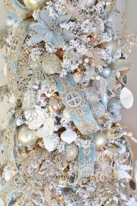 trinity scroll velvet ribbon spa blue wired edge christmas ribbon, flocked christmas tree, glamorous christmas tree decorating tips