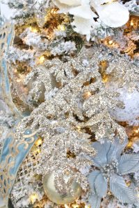ornate aqua spa blue 2.5" wired ribbon, designer christmas tree ribbon, designer christmas tree, glam christmas tree, blogger influencer christmas tree design, how to place ribbon on christmas tree, flocked christmas tree, 12' christmas tree, entry way christmas design, christmas inspiration, sugar paper target christmas wrap boxes, pottery barn mercury glass christmas trees, anthropologie gleaming primrose 5' mirror, christmas entry inspo decorating, glam christmas