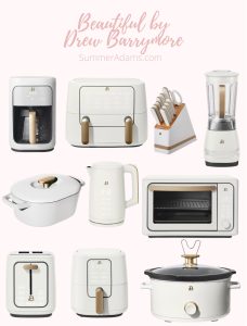 Beautiful by Drew Barrymore Walmart, white and gold kitchen appliances, glam chic kitchen appliances, gifts for the home, home decor kitchen gift ideas for christmas, gift ideas for her, gift ideas for the homemaker