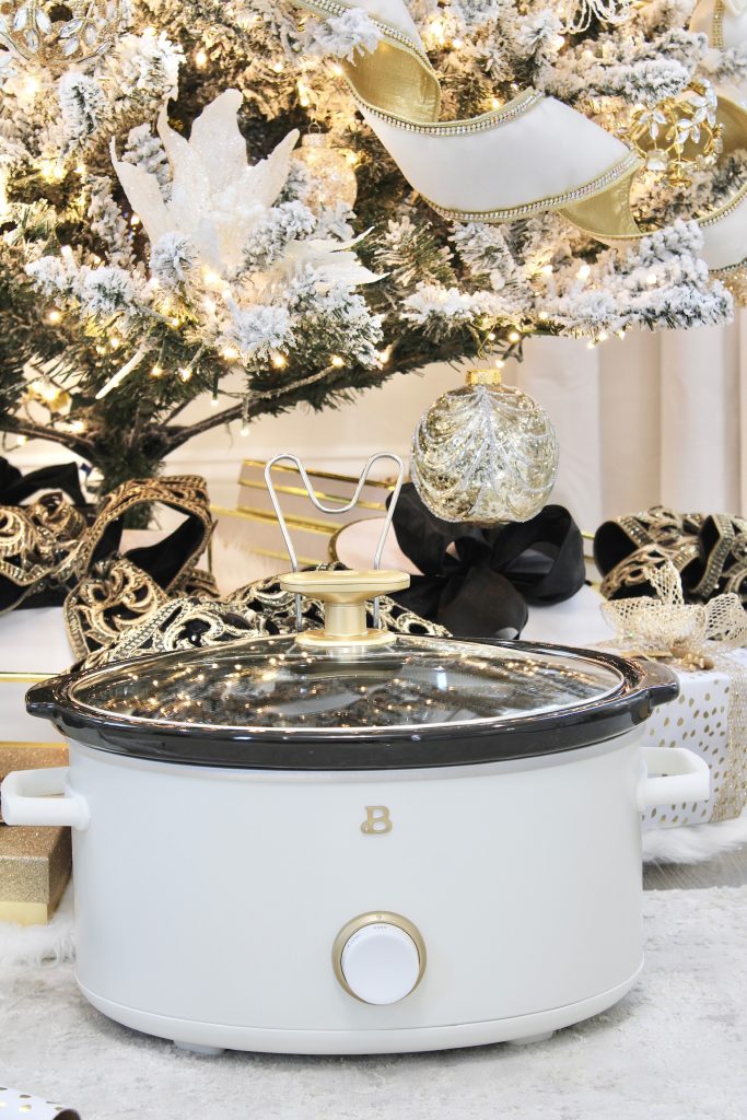 Beautiful by Drew Barrymore Walmart, white and gold kitchen appliances, glam chic kitchen appliances, gifts for the home, home decor kitchen gift ideas for christmas, gift ideas for her, gift ideas for the homemaker, beautiful gold and white crock pot pressure cooker