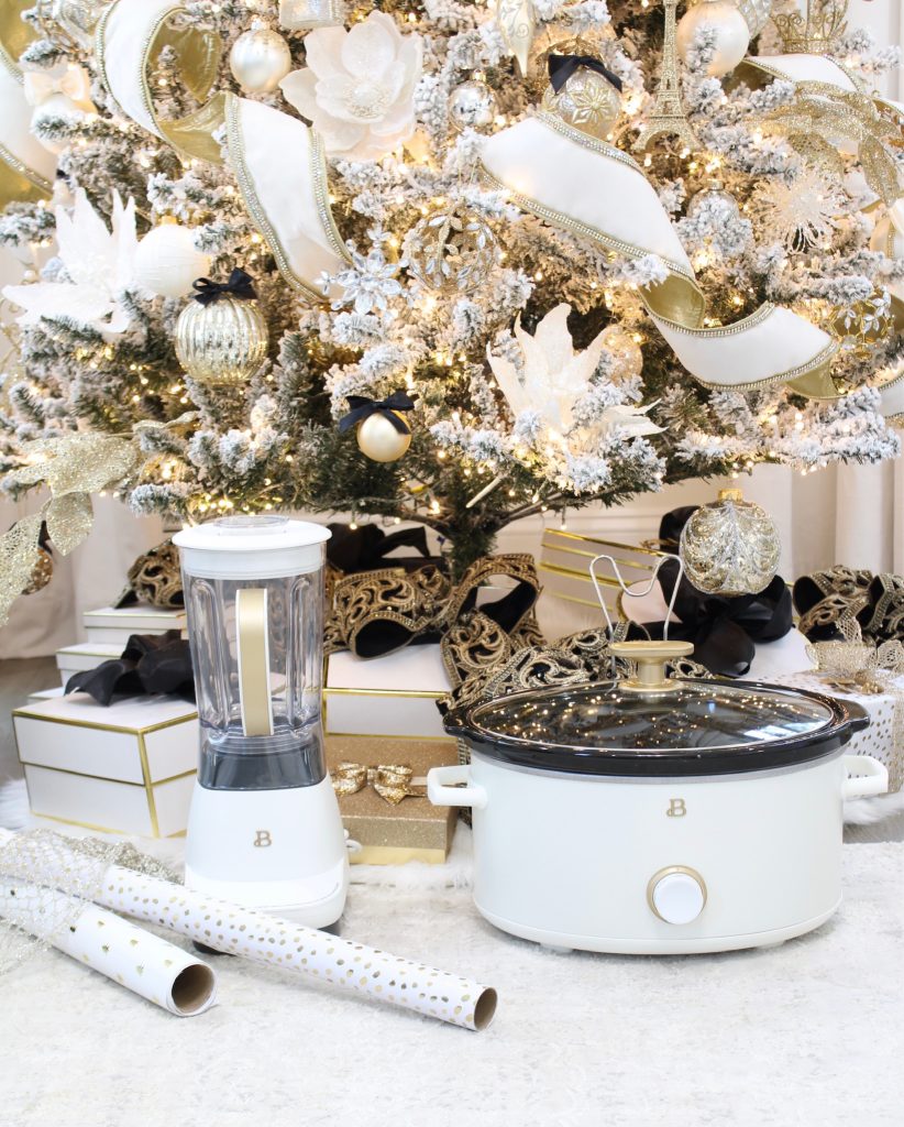 Beautiful by Drew Barrymore Walmart, white and gold kitchen appliances, glam chic kitchen appliances, gifts for the home, home decor kitchen gift ideas for christmas, gift ideas for her, gift ideas for the homemaker