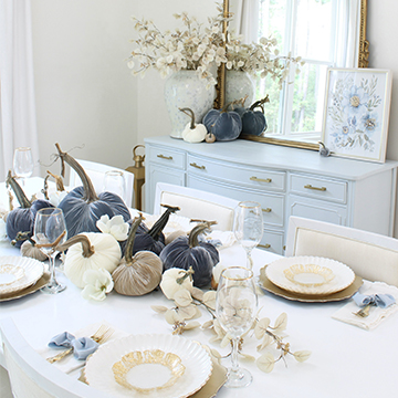 Blue Velvet Pumpkin Fall Table and Dining Room Reveal